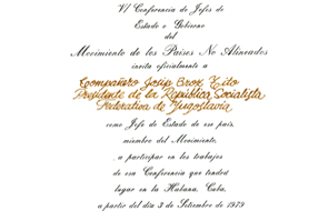 Official invitation to the President of the Republic Josip Broz Tito to participate in the Sixth Conference of Non-Aligned Countries in Havana, April 1, 1979