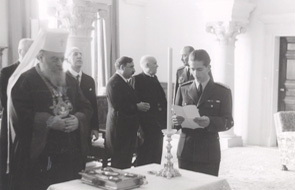 After Coming to the Throne of Yugoslavia King Peter Karadjordjević takes the Oath in front of the Patriarch of the Serbian Orthodox Church, Gavrilo Dožić